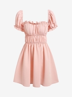ZAFUL Robe Plissée à Manches Bouffantes à Volants M Rose clair