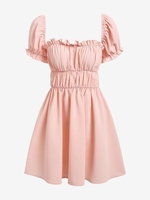 ZAFUL Robe Plissée à Manches Bouffantes à Volants S Rose léger