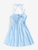 ZAFUL Robe Plissée Côtelée Fleurie Nouée M Bleu clair