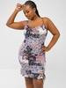 ZAFUL Robe Plissée Jointive Fleurie Imprimée de Grande Taille à Col Bénitier Xl