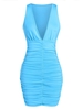 ZAFUL Robe Plissée Plongeante S Bleu clair