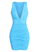 ZAFUL Robe Plissée Plongeante S Bleu clair