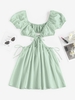 ZAFUL Robe Plongeante Découpée Nouée à Manches Bouffantes L Vert clair