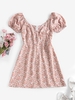 ZAFUL Robe Plongeante Fleurie à Manches Bouffantes Xl Rose clair