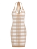 ZAFUL Robe Pull Moulante à Carreaux à Col Halter L Café lumière