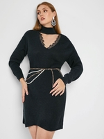 ZAFUL Robe Pull Ras-du-Cou Découpée à Ourlet en Dentelle de Grande Taille