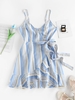 ZAFUL Robe Rayée Enveloppée Nœud Papillon à Volants M