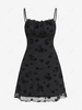 ZAFUL Robe Rose Superposée en Jacquard en Maille à Bretelle à Volants L Noir