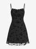 ZAFUL Robe Rose Superposée en Jacquard en Maille à Bretelle à Volants S Noir