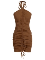 ZAFUL Robe Sanglée Côtelée à Col Halter M Café profond