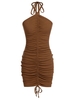 ZAFUL Robe Sanglée Côtelée à Col Halter S Café profond