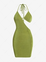 ZAFUL Robe Soutien-Gorge Fluide Découpé sans Dos à Col Halter L Vert