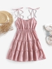 ZAFUL Robe Superposée à Epaule Nouée en Vichy Xl Rose clair