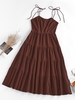 ZAFUL Robe Superposée à Epaule Nouée S Café profond