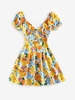 ZAFUL Robe Superposée à Imprimé Florale à Manches Bouffantes S