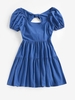 ZAFUL Robe Superposée à Manches Bouffantes avec Nœud Papillon S Bleu
