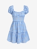 ZAFUL Robe Superposée à Manches Bouffantes en Vichy L Bleu clair