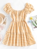 ZAFUL Robe Superposée à Manches Bouffantes en Vichy S Jaune