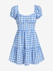 ZAFUL Robe Superposée à Manches Bouffantes en Vichy Xl Bleu clair