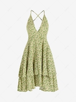 ZAFUL Robe Superposée Croisée à Imprimé Fleurie sans Dos Xl Vert clair