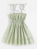 ZAFUL Robe Superposée Fleurie Nouée Plissée à Bretelle M Vert clair