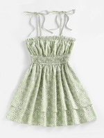 ZAFUL Robe Superposée Fleurie Nouée Plissée à Bretelle M Vert clair