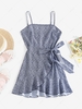 ZAFUL Robe Superposée Nouée Fleurie à Bretelle à Volants S Bleu profond