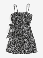 ZAFUL Robe Superposée Nouée Fleurie à Bretelle S Noir