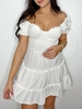 ZAFUL Robe Superposée Plissée à Volants à Manches Bouffantes M Blanc