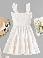 ZAFUL Robe Superposée Plissée sans Manches à Volants S Blanc
