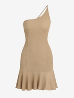 ZAFUL Robe Texturée à Epaule Dénudée à Dos Nu Ourlet à Volants L Café lumière