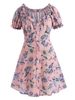 ZAFUL Robe Texturée Fleurie Boutonnée de Grande Taille à Volants