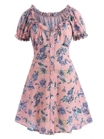 ZAFUL Robe Texturée Fleurie Boutonnée de Grande Taille à Volants