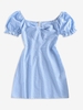 ZAFUL Robe Tordue à Manches Bouffantes en Vichy à Volants M Bleu clair