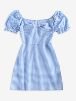 ZAFUL Robe Tordue à Manches Bouffantes en Vichy à Volants M Bleu clair