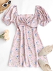 ZAFUL Robe Tordue en Avant Fleurie Imprimée S Rose clair