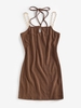 ZAFUL Robe Tricotée à Bretelle à Chaîne avec Trou de Serrure M Café profond