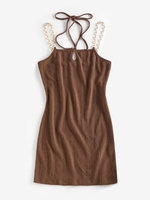 ZAFUL Robe Tricotée à Bretelle à Chaîne avec Trou de Serrure M Café profond
