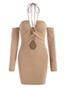 ZAFUL Robe Tricotée Epaule Dénudée à Lacets à Col Halter Xl Café lumière
