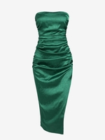 ZAFUL Robe Tube à Fente Haute en Jacquard sans Bretelle L Vert profond