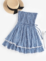 ZAFUL Robe Tube Superposée Fleurie à Volants Xl Bleu