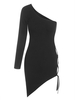 ZAFUL Robe Une Epaule à Lacets L Noir