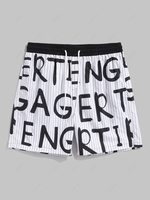 ZAFUL Short à Imprimé Lettre à Rayure Verticale en Coton à Cordon M Noir