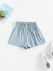 ZAFUL Short à Taille Empire en Couleur Unie Ourlet à Revers S Bleu clair