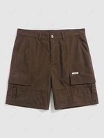 ZAFUL Short Cargo Applique en Couleur Unie en Velours Côtelé M Café profond