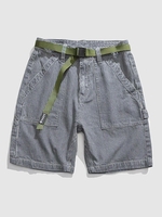 ZAFUL Short Cargo Ceinturé à Rayure Verticale L Bleu profond