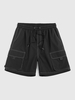ZAFUL Short Cargo Cousu en Couleur Unie avec Multi-Poches L Noir