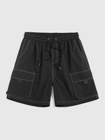 ZAFUL Short Cargo Cousu en Couleur Unie avec Multi-Poches L Noir