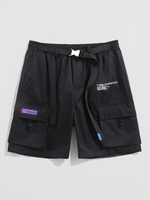 ZAFUL Short Cargo de Coupe-vent Motif de Lettre avec Multi-Poches L Noir