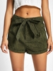 ZAFUL Short Ceinturé avec Poche à Ourlet Roulé en Velours Côtelé L Vert profond